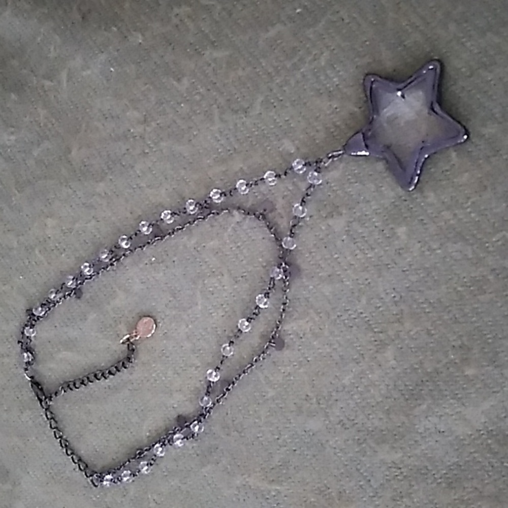 Vintage Glass Star Pendant Necklace Multi Layer Chain